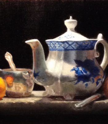 "Tea, with Memories", oil on linen, 9x12 inches, 2017