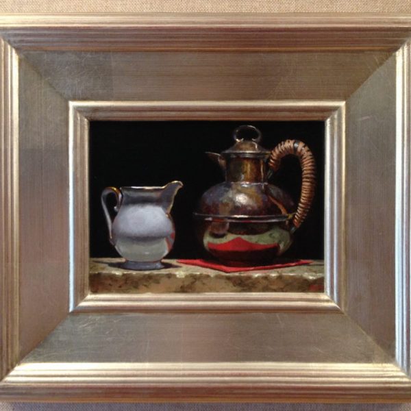 Creamer, Silver Teapot, Red Napkin