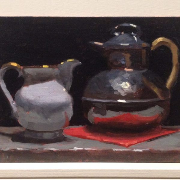 Study for Creamer, Silver Teapot, Red Napkin