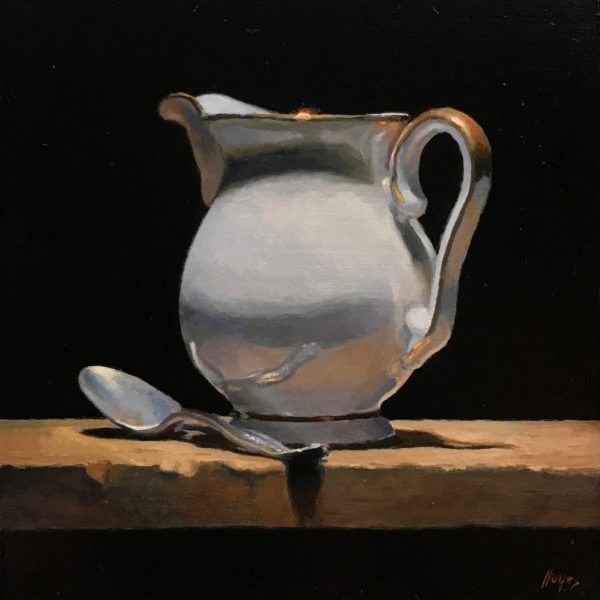 "Silver Spoon and Creamer"<br>oil on panel, 5x5 inches