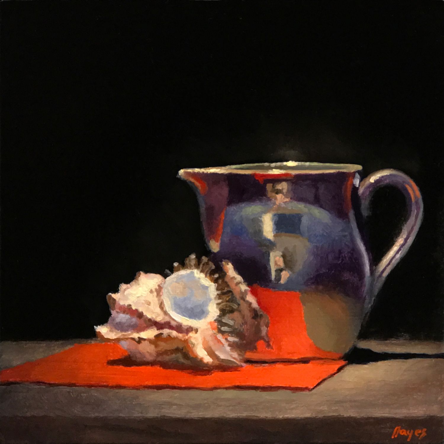 Seashell, Silver, and Red Napkin •