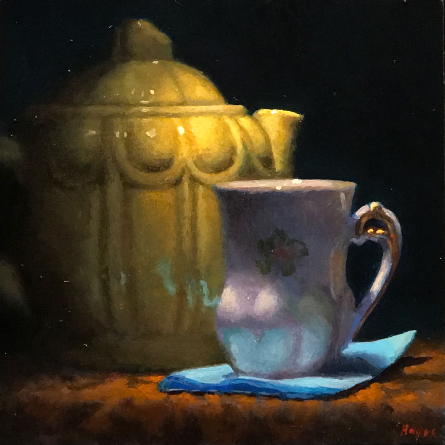 Yellow Teapot, Porcelain Cup •