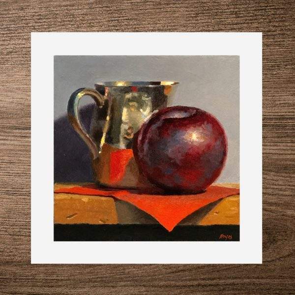 “Plum, Silver Creamer, Red Napkin” Print On Paper