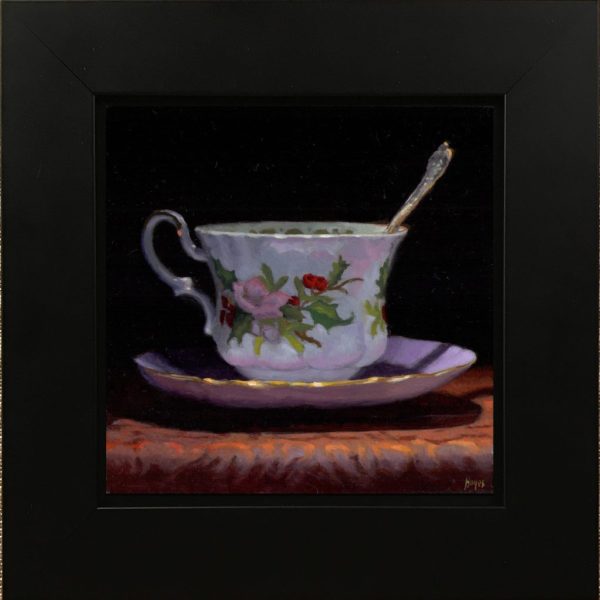 Teacup with Red Silk and Silver Spoon
