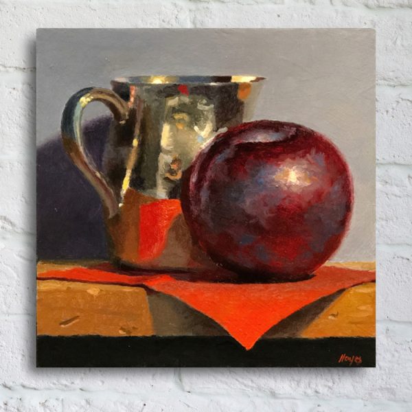 "Plum, Silver Creamer, Red Napkin" Print On Canvas