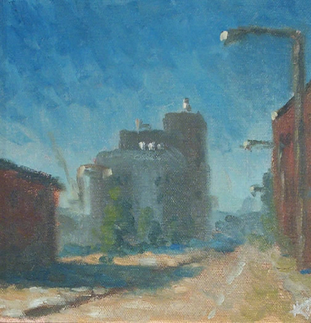 sunny_street "Sunlit Street, Boston" Oil on panel, 8x8 inches / 20x20 cm, 2005